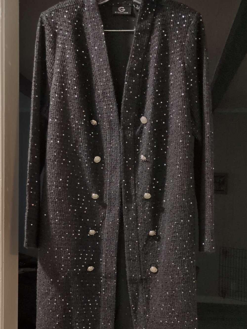 G by Giuliana Black Sequin-Studded  Cardigan Coat XL